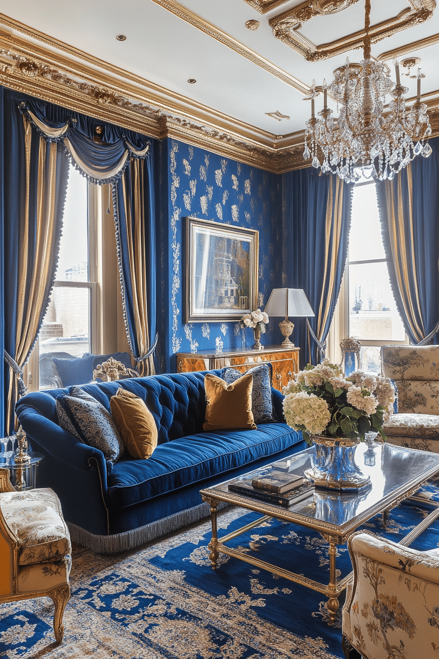 20. Classic Victorian Blue Parlor (Royal Blue Living Room Ideas) - Royal Blue Living Room Ideas