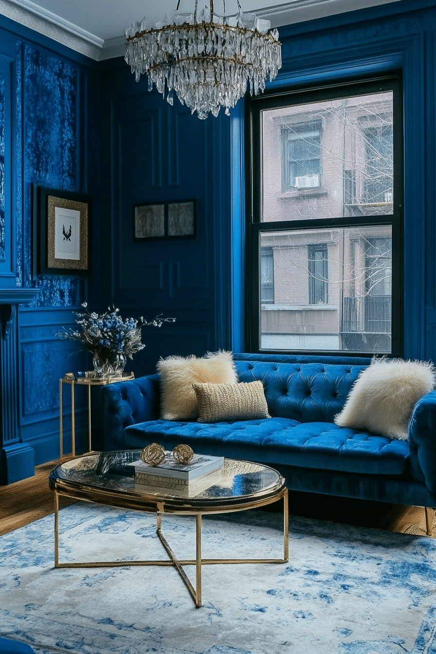 22. Art Deco Royal Blue Glamour (Royal Blue Living Room Ideas) - Royal Blue Living Room Ideas