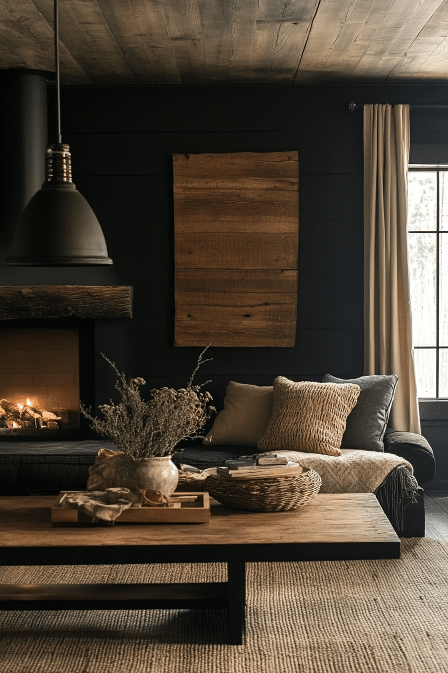 2. Rustic Walnut and Matte Black Charm (Brown And Black Living Room Ideas) - Brown And Black Living Room Ideas
