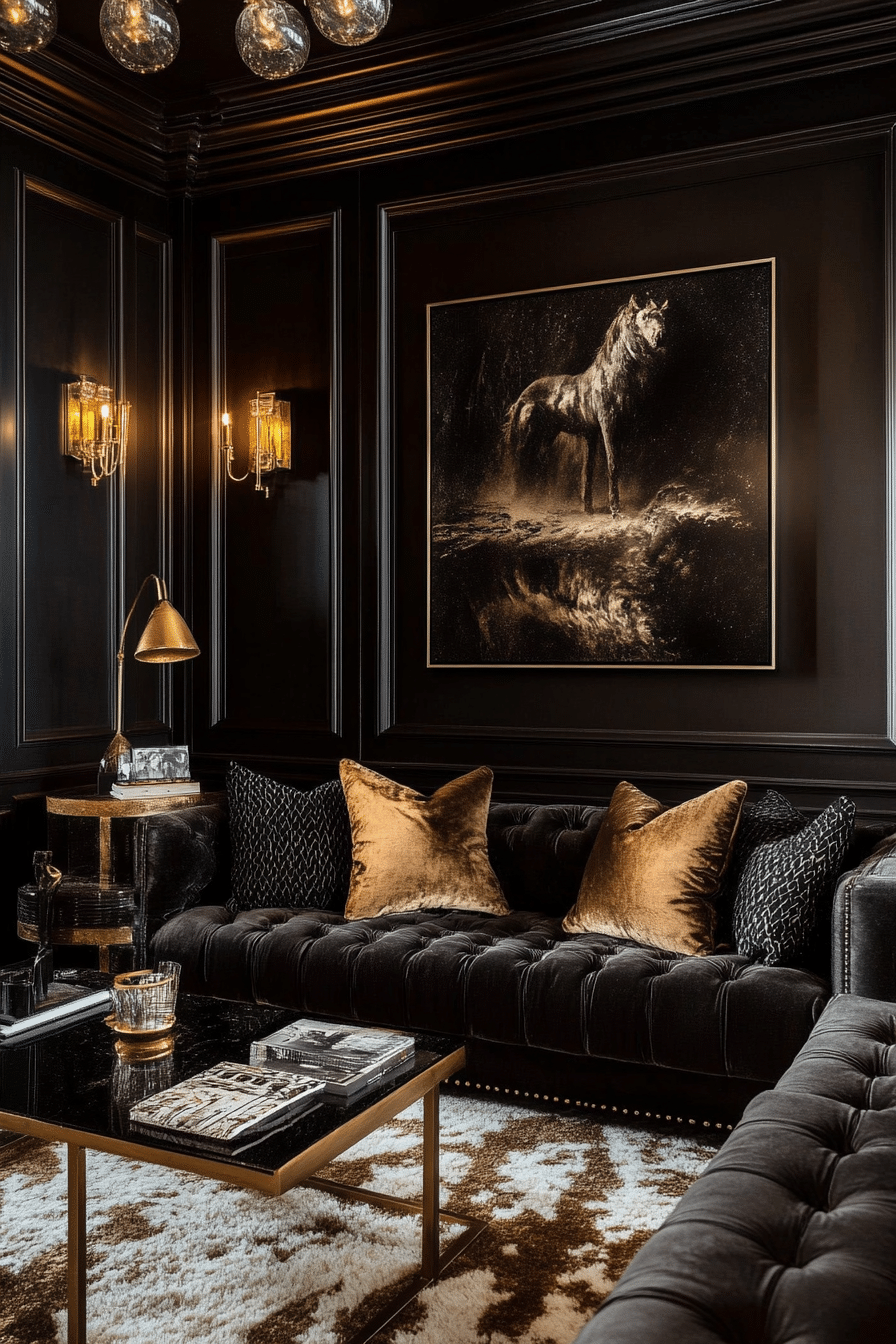 3. Dark Chocolate and Jet Black Elegance (Brown And Black Living Room Ideas) - Brown And Black Living Room Ideas