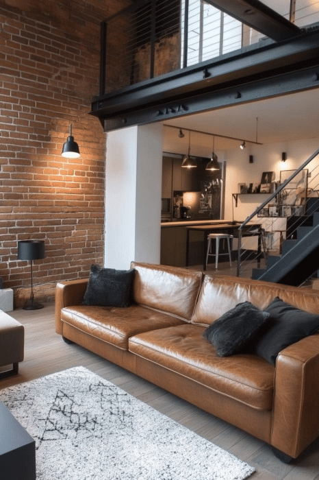 4. Industrial Black and Chestnut Mix (Brown And Black Living Room Ideas) - Brown And Black Living Room Ideas