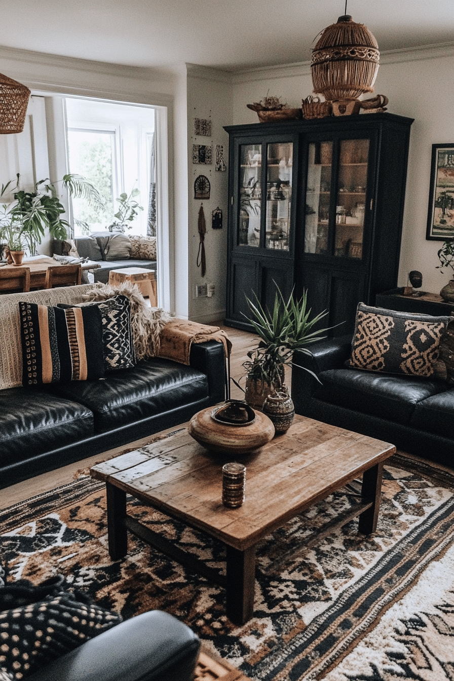 10. Bohemian Black and Rich Brown Layers (Brown And Black Living Room Ideas) - Brown And Black Living Room Ideas