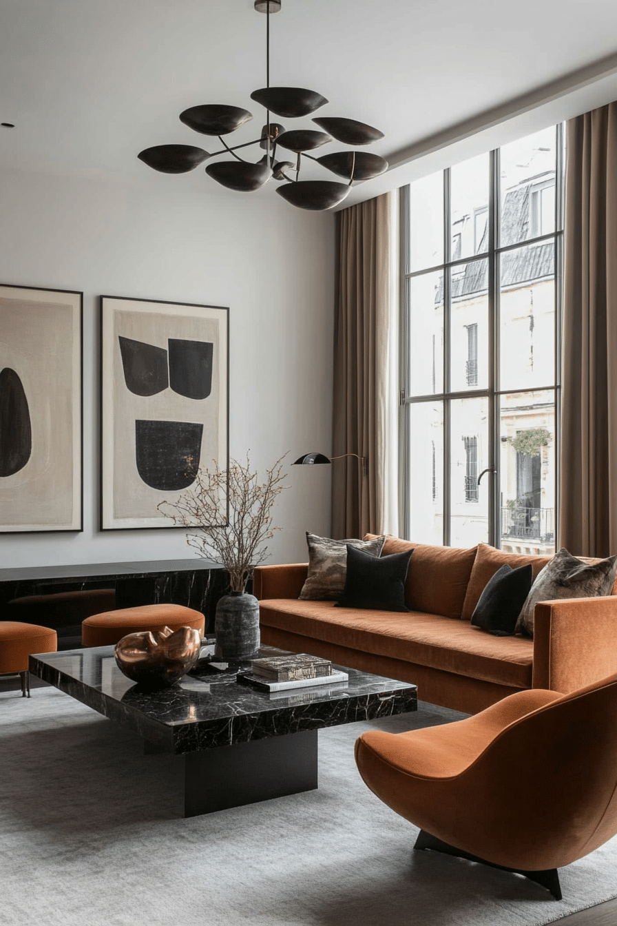 13. Warm Chestnut and Deep Black Contrast (Brown And Black Living Room Ideas) - Brown And Black Living Room Ideas