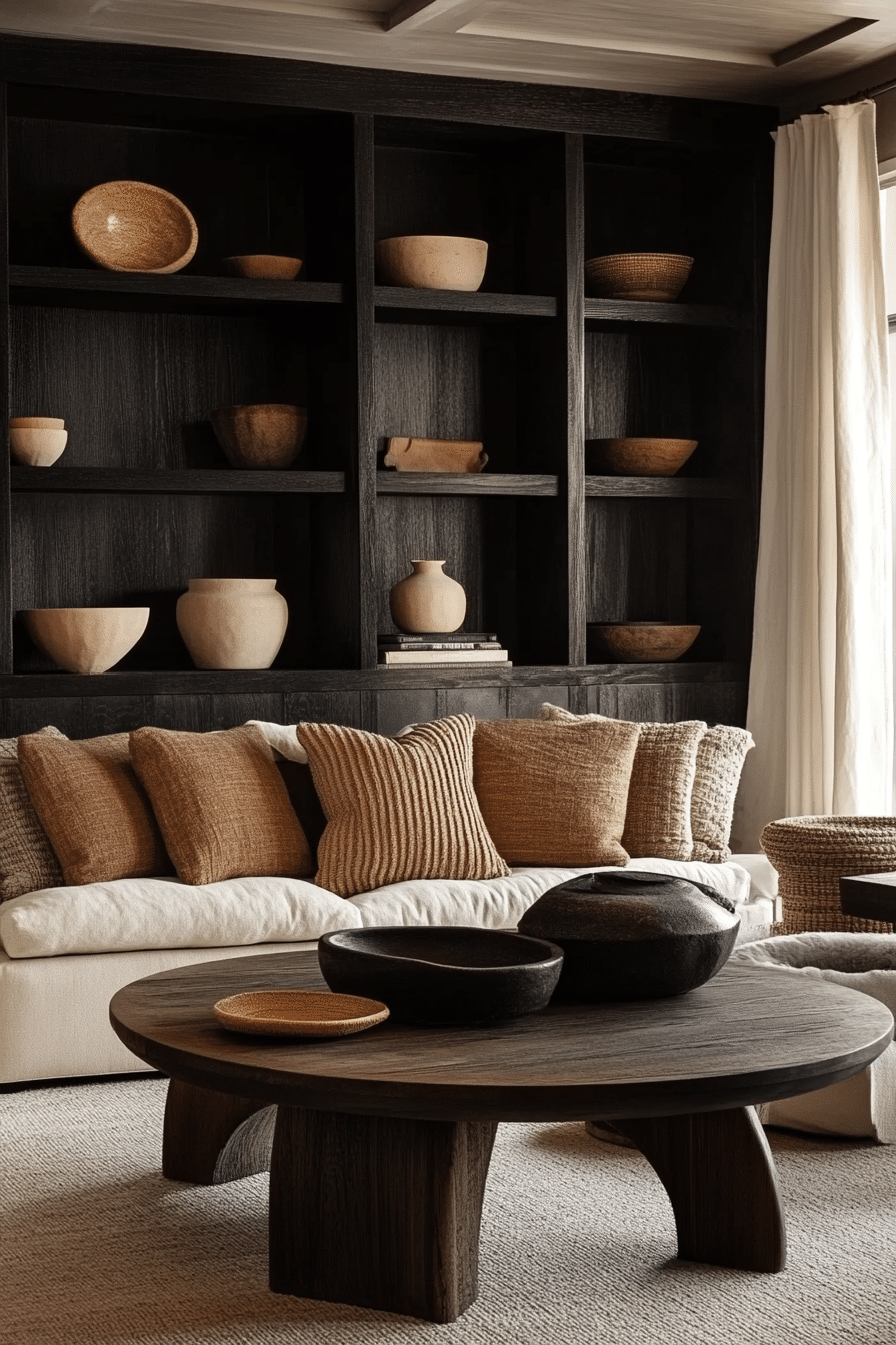 23. Earthy Sienna and Obsidian Contrast (Brown And Black Living Room Ideas) - Brown And Black Living Room Ideas