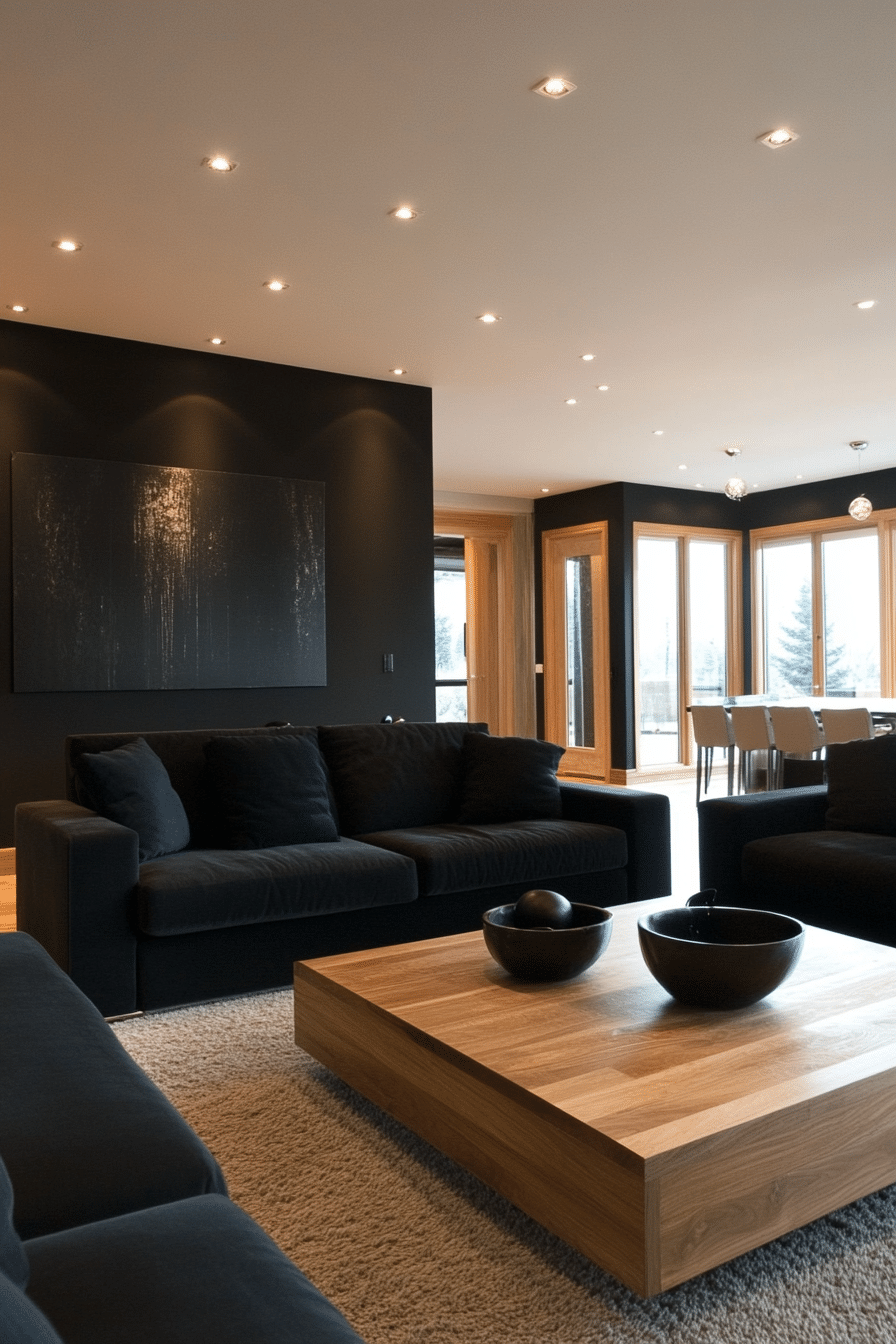 24. Minimalist Black and Oak Serenity (Brown And Black Living Room Ideas) - Brown And Black Living Room Ideas