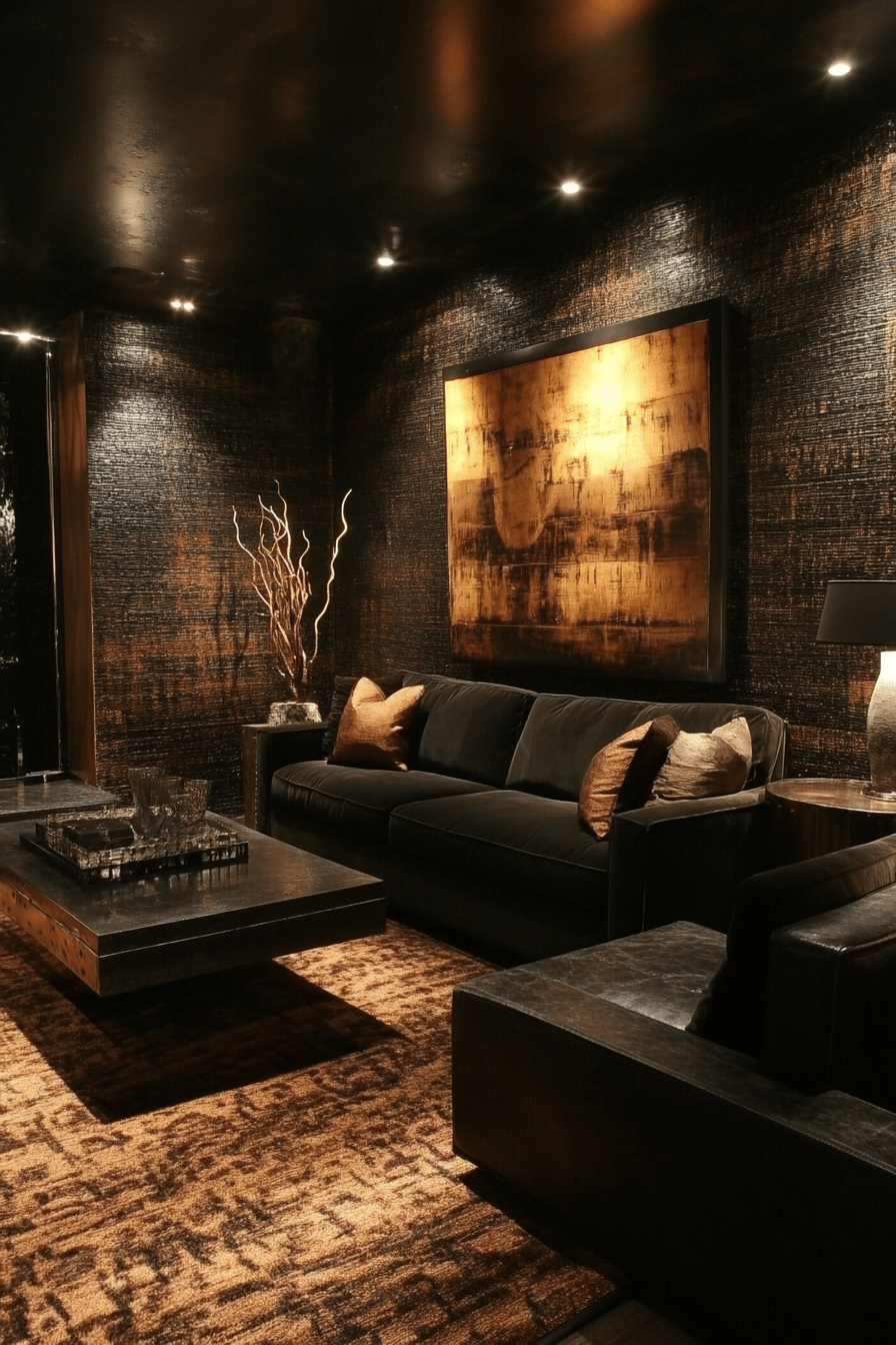 25. Textured Espresso and Coal Black Balance (Brown And Black Living Room Ideas) - Brown And Black Living Room Ideas