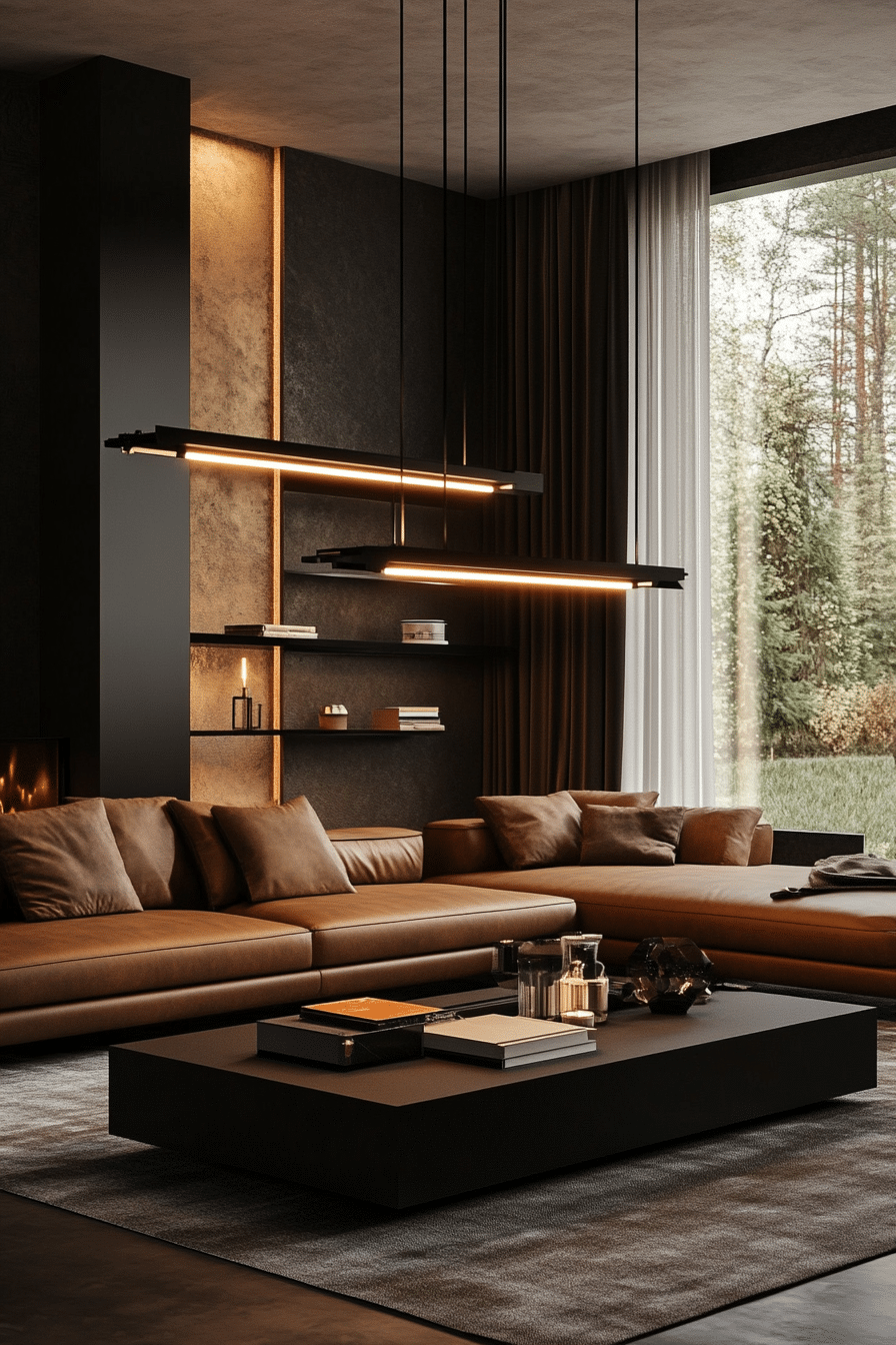 26. Luxury Caramel and Matte Black Drama (Brown And Black Living Room Ideas) - Brown And Black Living Room Ideas