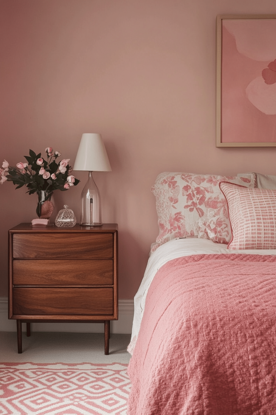 2. Rosy Mid-Century Charm (Pink Bedroom Ideas) - Pink Bedroom Ideas