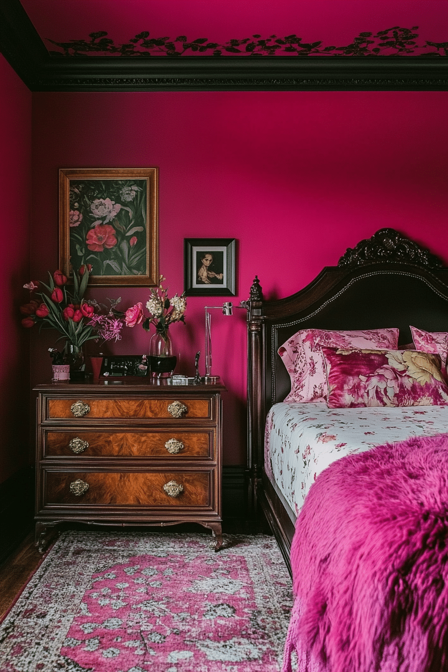 11. Deep Raspberry Statement (Pink Bedroom Ideas) - Pink Bedroom Ideas