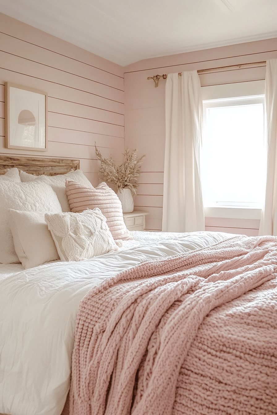 15. Rustic Blush Farmhouse (Pink Bedroom Ideas) - Pink Bedroom Ideas