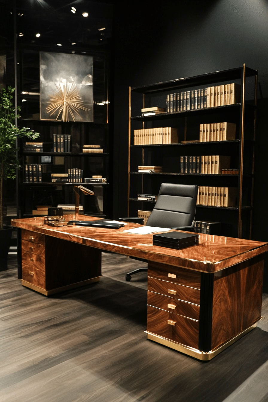 26. Sophisticated Black & Gold Office (Teacher Office Ideas) - Teacher Office Ideas