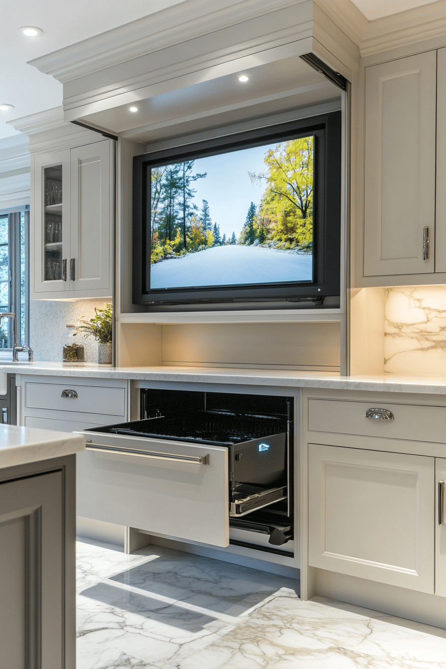 4. Under-Cabinet Flip-Down TV (Tv Ideas For Kitchen) - Tv Ideas For Kitchen