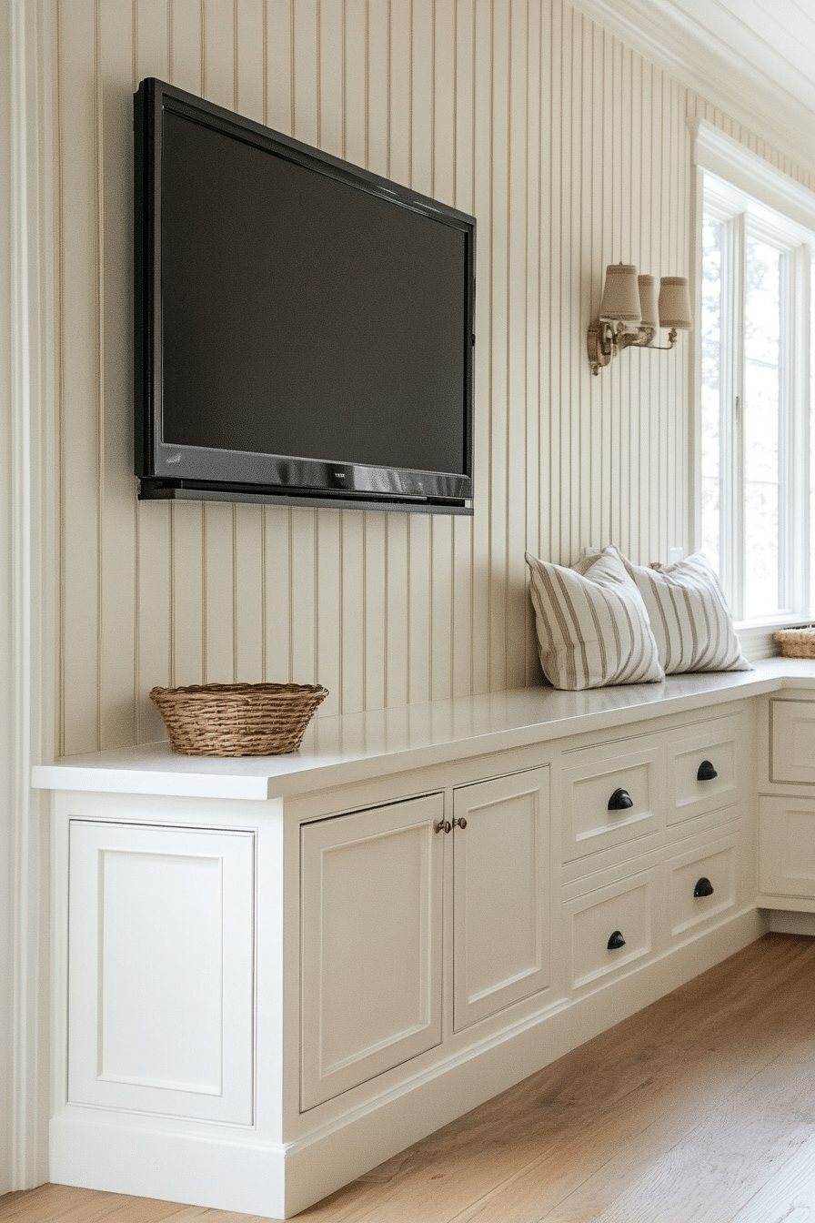 18. White Beadboard Frame TV (Tv Ideas For Kitchen) - Tv Ideas For Kitchen