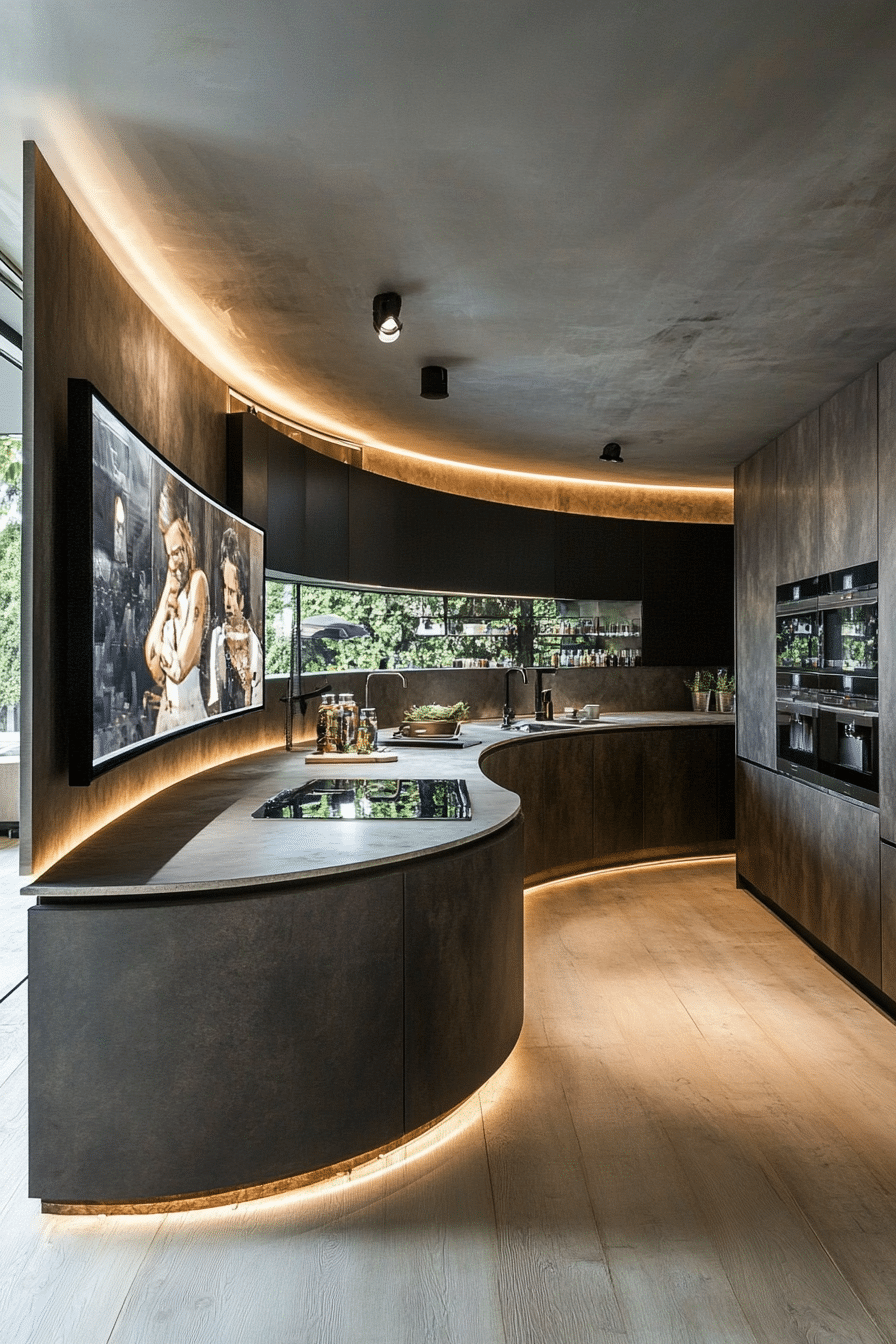 23. Curved Screen TV on Pivot Mount (Tv Ideas For Kitchen) - Tv Ideas For Kitchen