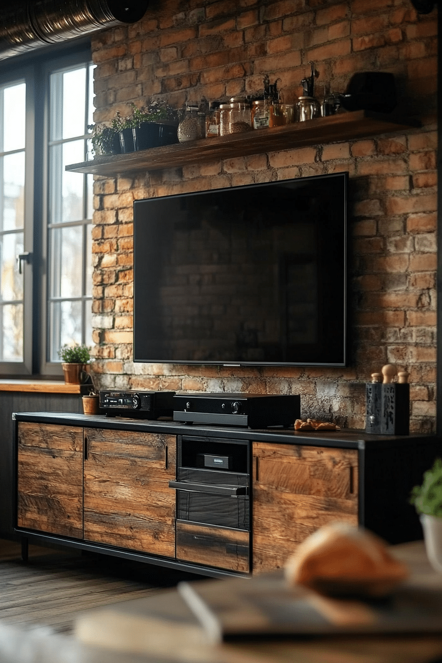 27. Warm Wood and Metal Fusion TV (Tv Ideas For Kitchen) - Tv Ideas For Kitchen