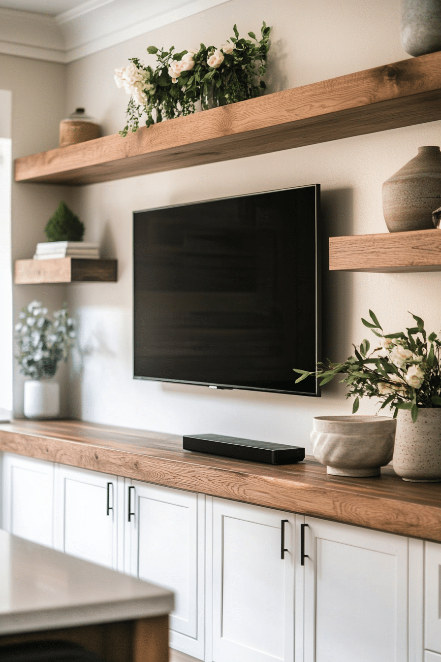 9. Floating Shelf TV (Tv Ideas For Kitchen) - Tv Ideas For Kitchen