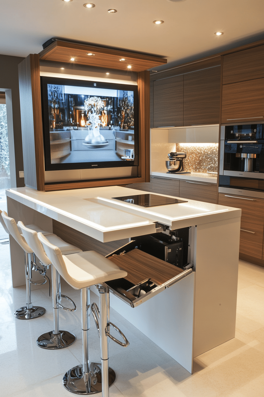 11. Pop-Up Counter TV (Tv Ideas For Kitchen) - Tv Ideas For Kitchen