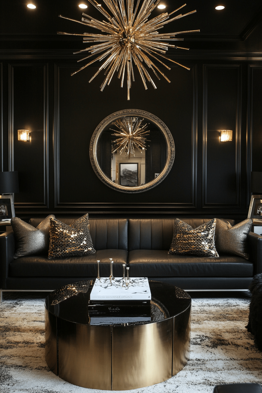4. Black and Gold Glamour (Black Living Room Ideas) - Black Living Room Ideas