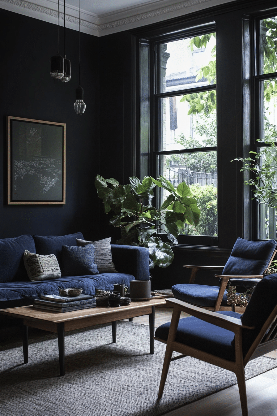 7. Coastal Charcoal Comfort (Black Living Room Ideas) - Black Living Room Ideas