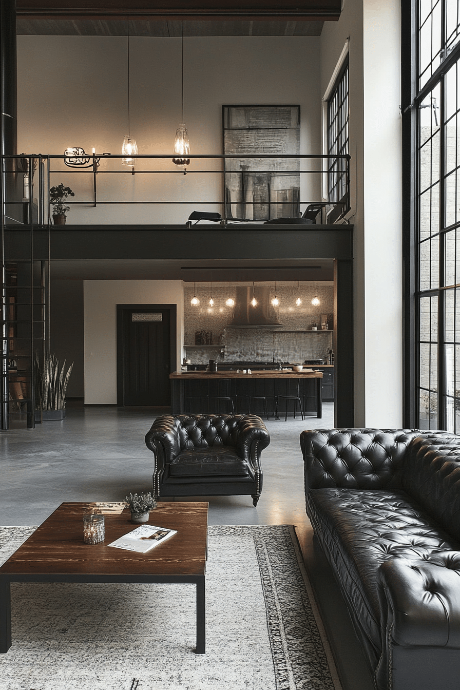 12. Black Leather and Steel (Black Living Room Ideas) - Black Living Room Ideas
