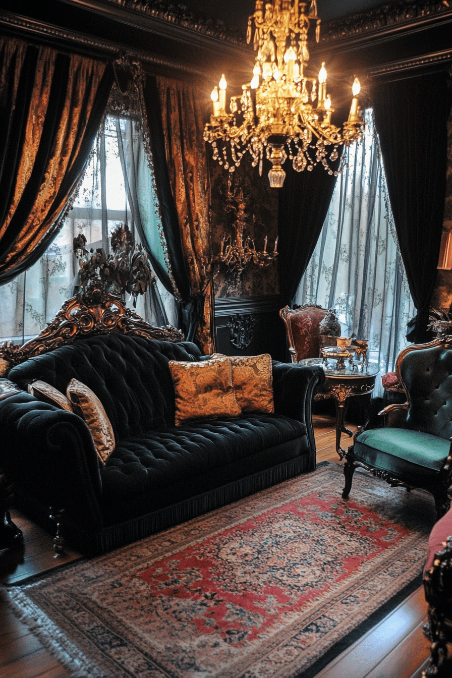 16. Gothic Elegance (Black Living Room Ideas) - Black Living Room Ideas