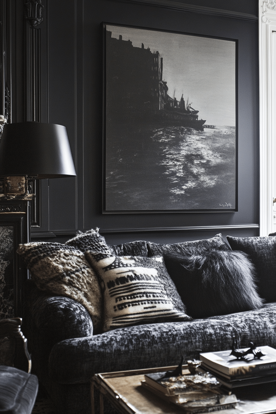 17. Sophisticated Monotone Layers (Black Living Room Ideas) - Black Living Room Ideas