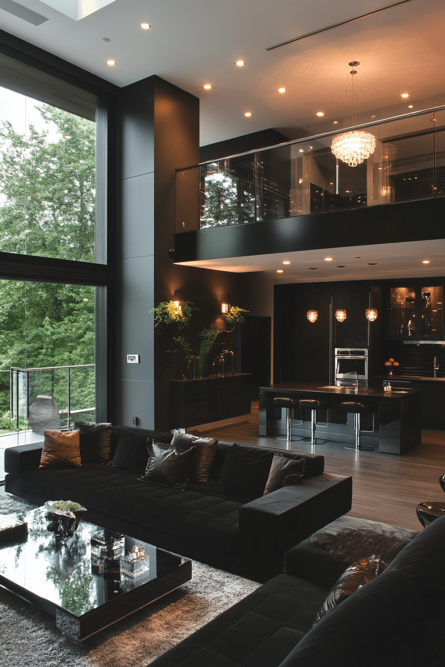 23. Ultra-Modern Black and Glass (Black Living Room Ideas) - Black Living Room Ideas