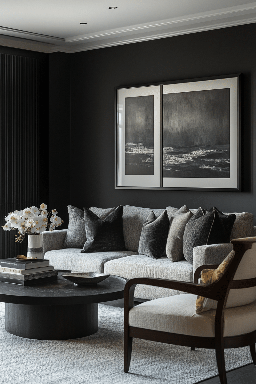 25. Black and Gray Serenity (Black Living Room Ideas) - Black Living Room Ideas