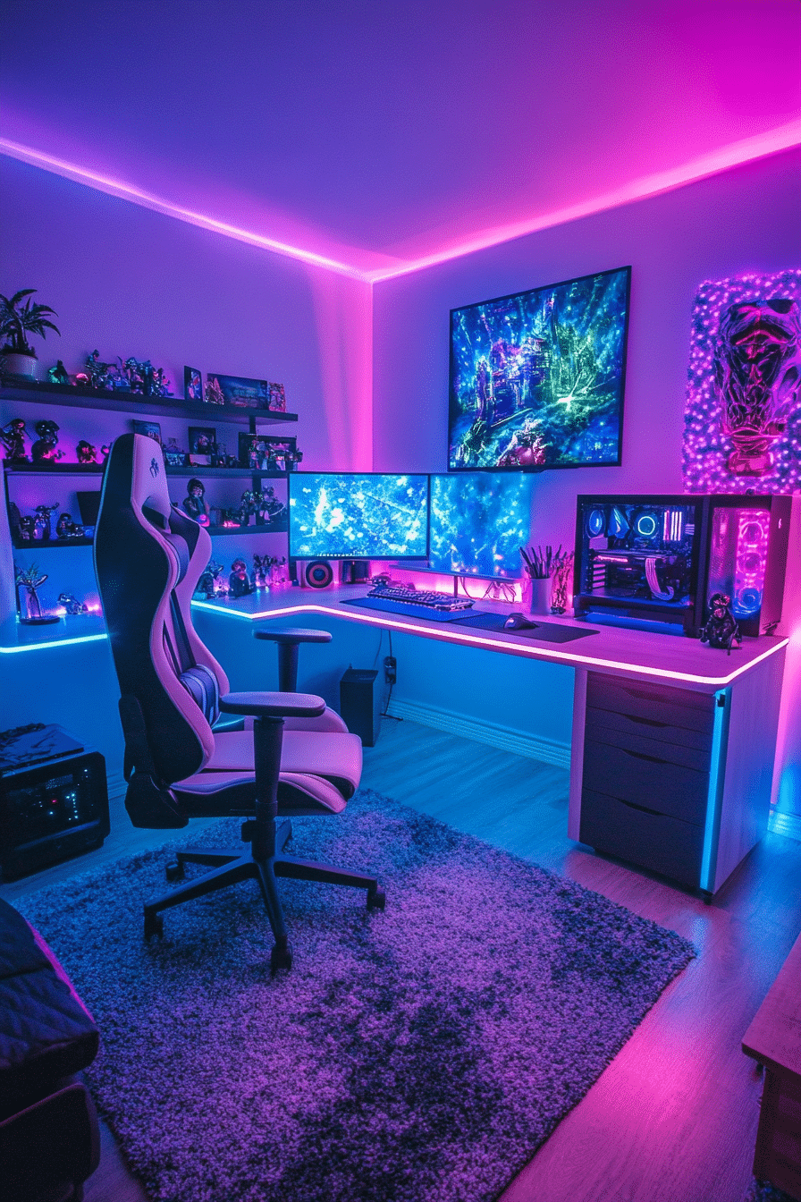 2. Neon Lights Gaming Haven (Gaming Bedroom Ideas) - Gaming Bedroom Ideas