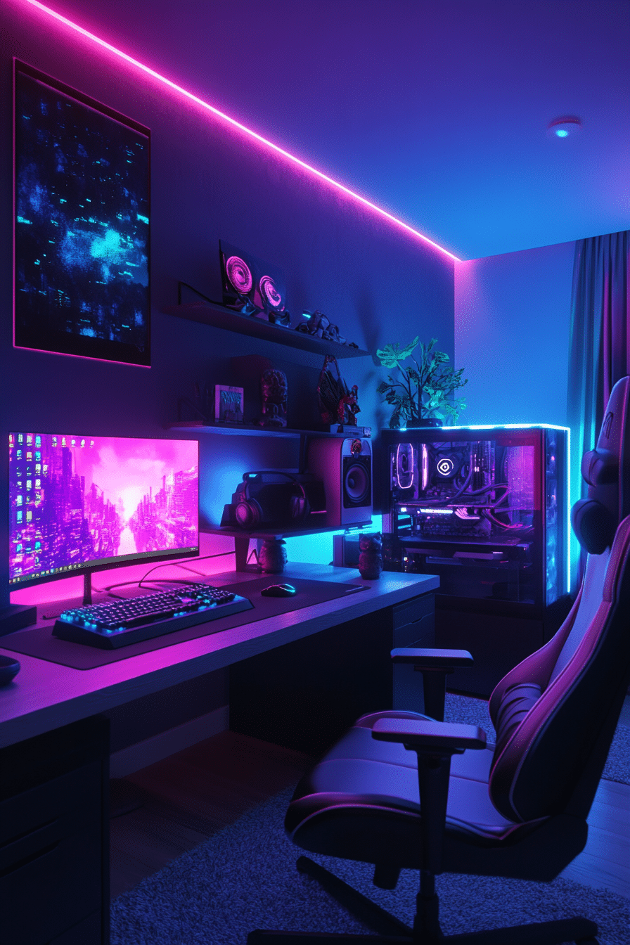 5. Futuristic Cyberpunk (Gaming Bedroom Ideas) - Gaming Bedroom Ideas