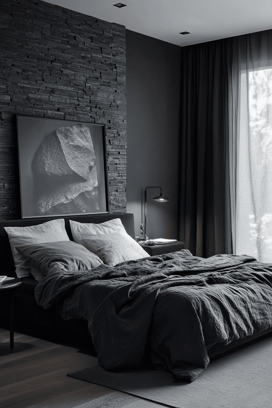 11. Slate and Stone Modernism (Grayscale Bedroom Ideas) - Grayscale Bedroom Ideas