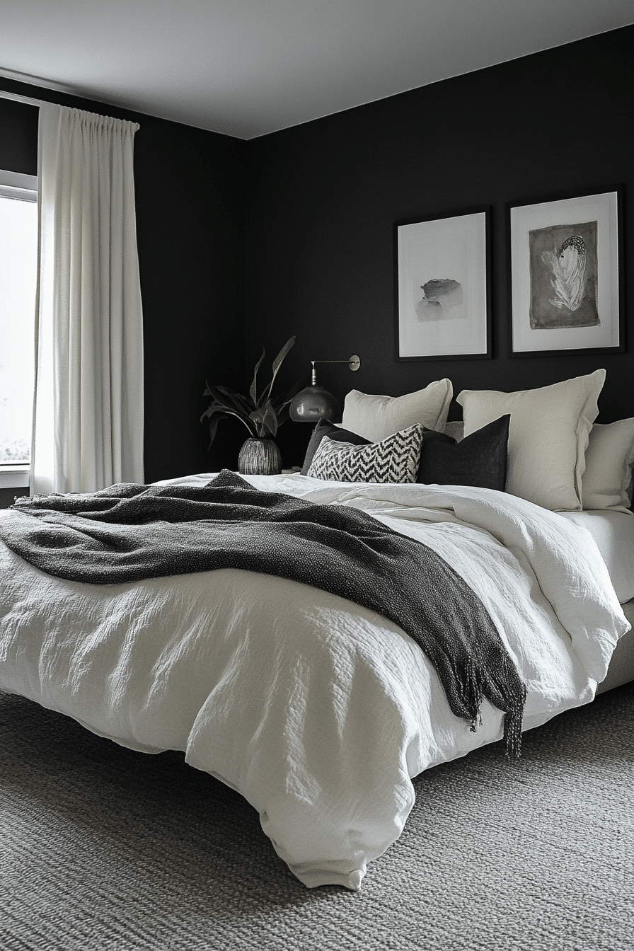12. Chic Charcoal Contrast (Grayscale Bedroom Ideas) - Grayscale Bedroom Ideas