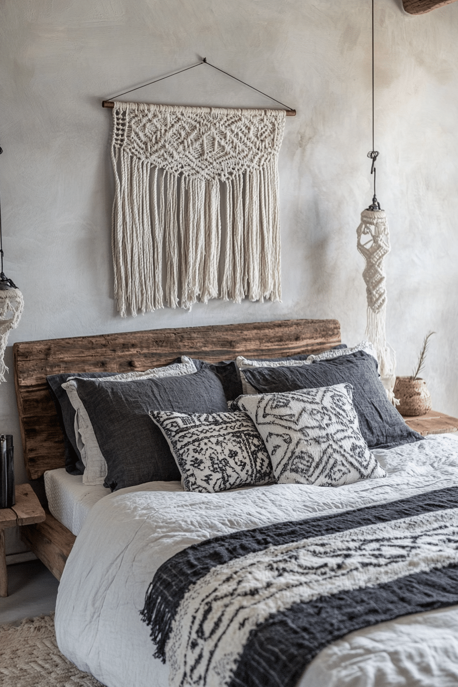 20. Grayscale Bohemian (Grayscale Bedroom Ideas) - Grayscale Bedroom Ideas