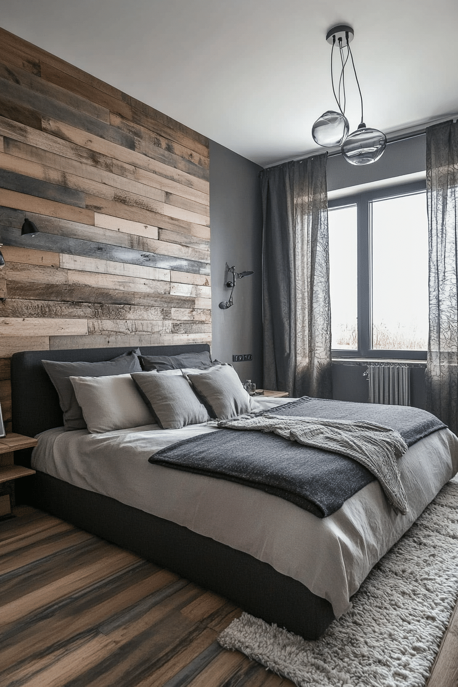 24. Steel and Oak Harmony (Grayscale Bedroom Ideas) - Grayscale Bedroom Ideas