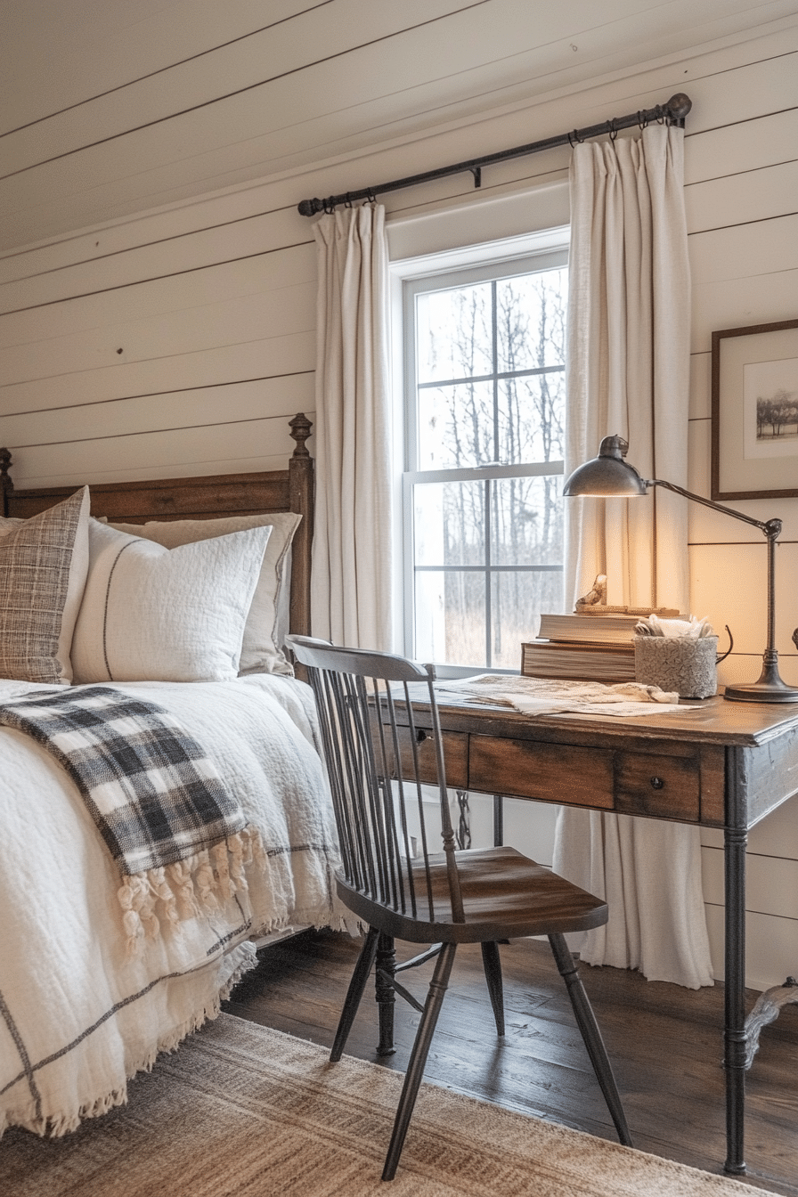 8. Rustic Farmhouse Retreat (Bedroom Ideas With A Desk) - Bedroom Ideas With A Desk