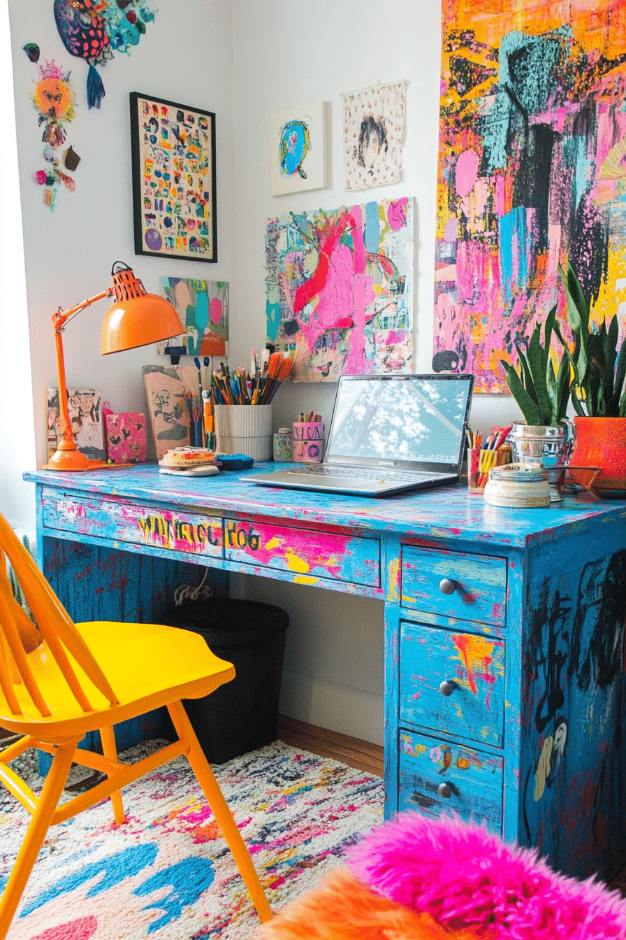 25. Lively Artistic Escape (Bedroom Ideas With A Desk) - Bedroom Ideas With A Desk