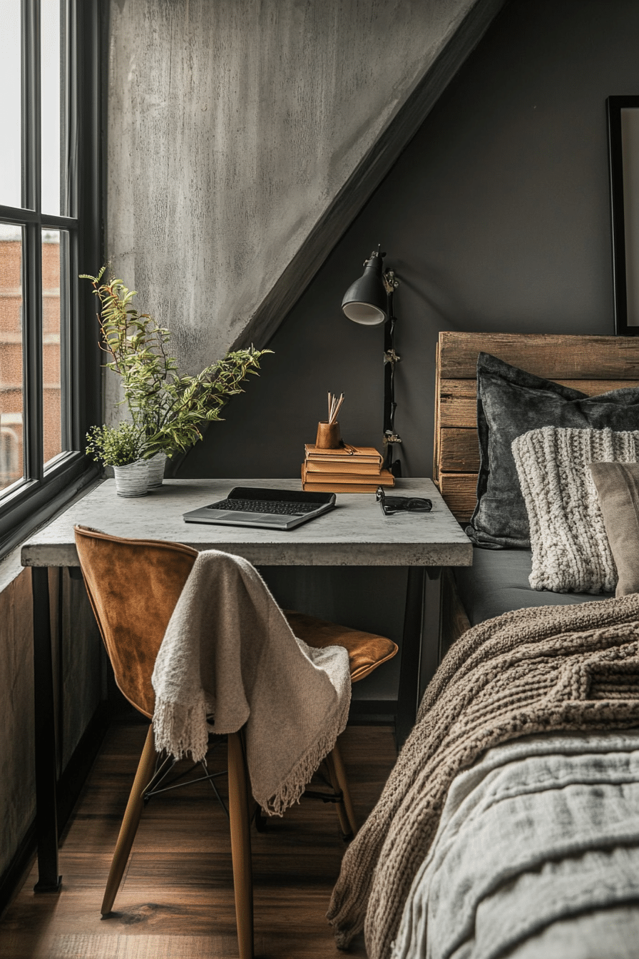 27. Textured Industrial Mix (Bedroom Ideas With A Desk) - Bedroom Ideas With A Desk