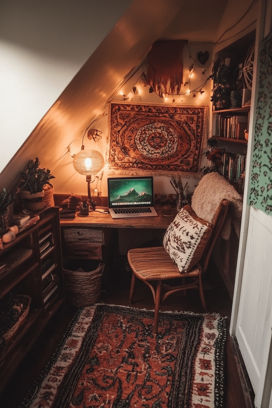 3. Boho Loft Nook (Tiny Office Space Ideas) - Tiny Office Space Ideas
