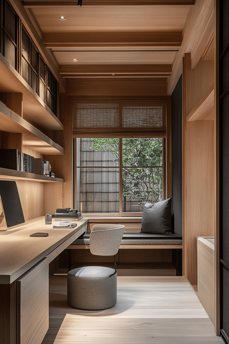 6. Japandi Harmony (Tiny Office Space Ideas) - Tiny Office Space Ideas