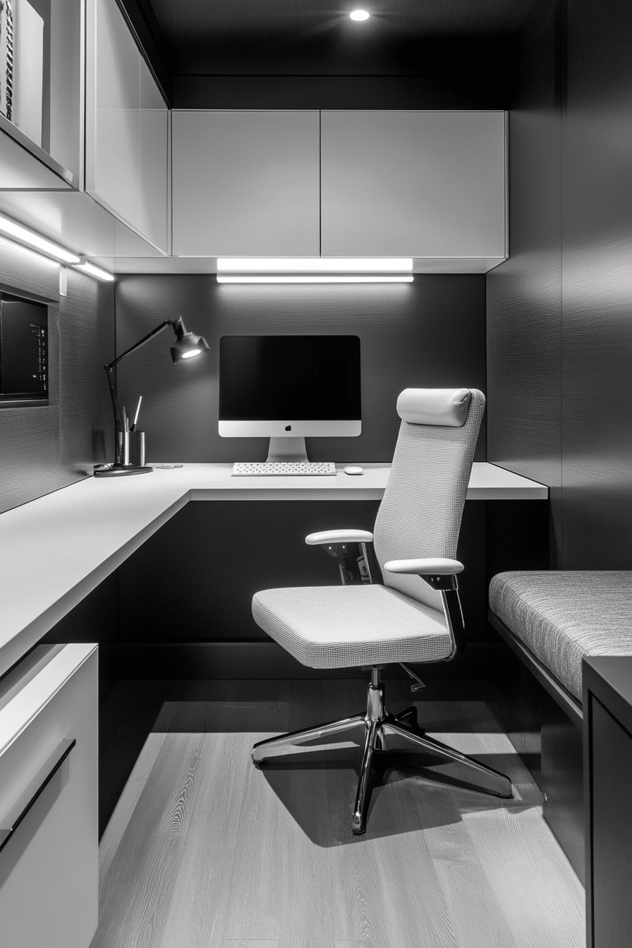 11. Monochrome Modern (Tiny Office Space Ideas) - Tiny Office Space Ideas