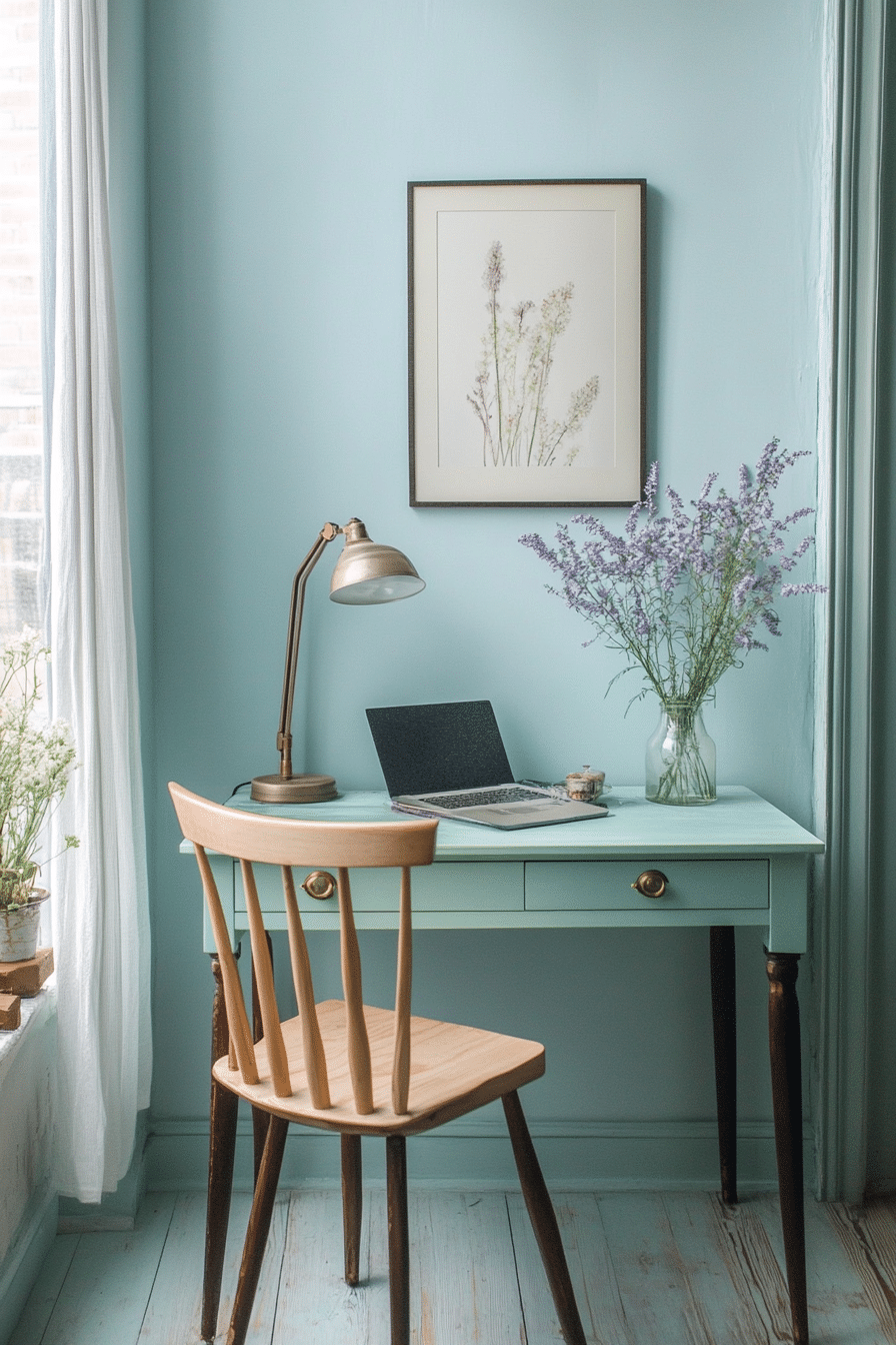 13. Pastel Pop Office (Tiny Office Space Ideas) - Tiny Office Space Ideas