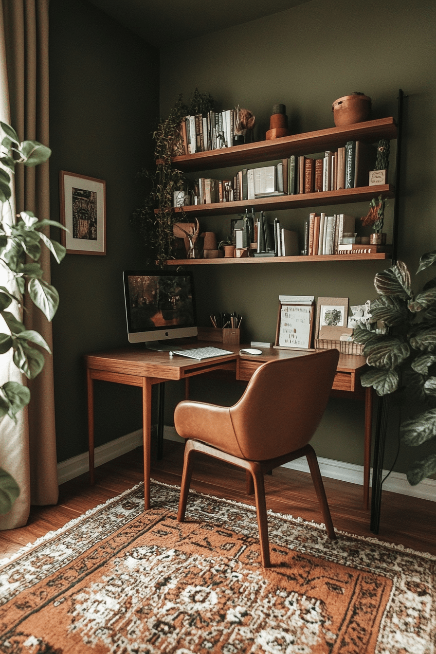 15. Earthy Minimalism (Tiny Office Space Ideas) - Tiny Office Space Ideas