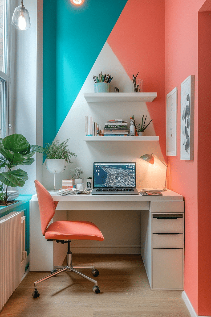 16. Color-Blocked Compact (Tiny Office Space Ideas) - Tiny Office Space Ideas