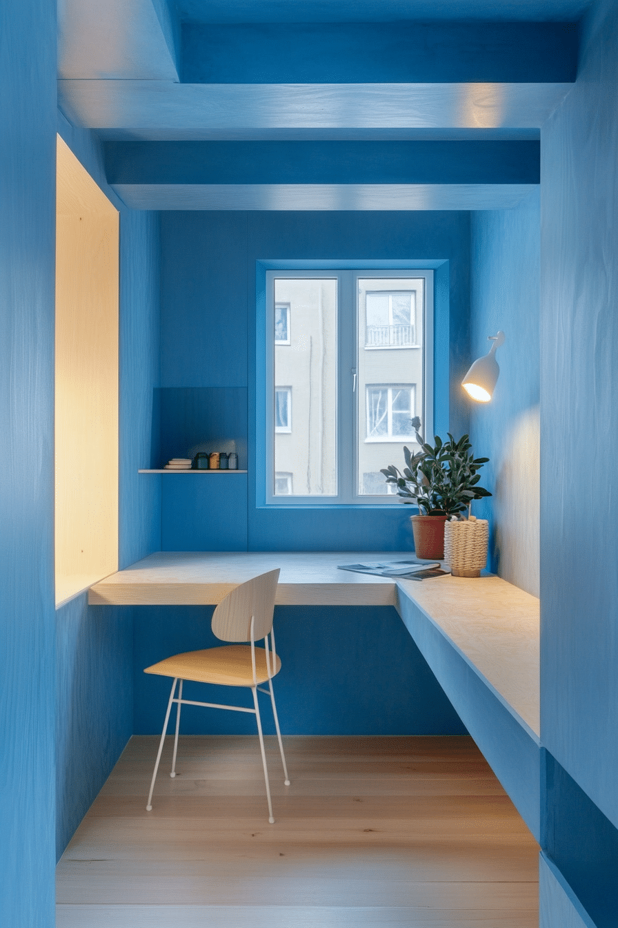 24. Crisp Scandinavian Blue (Tiny Office Space Ideas) - Tiny Office Space Ideas