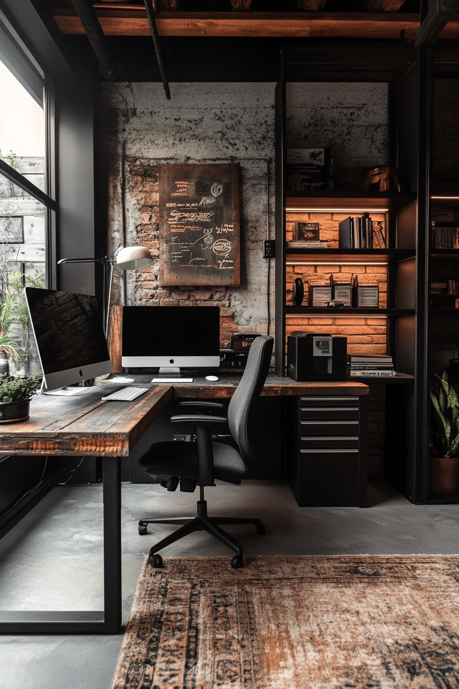 1. Industrial Chic Workspace (Garage Office Ideas) - Garage Office Ideas