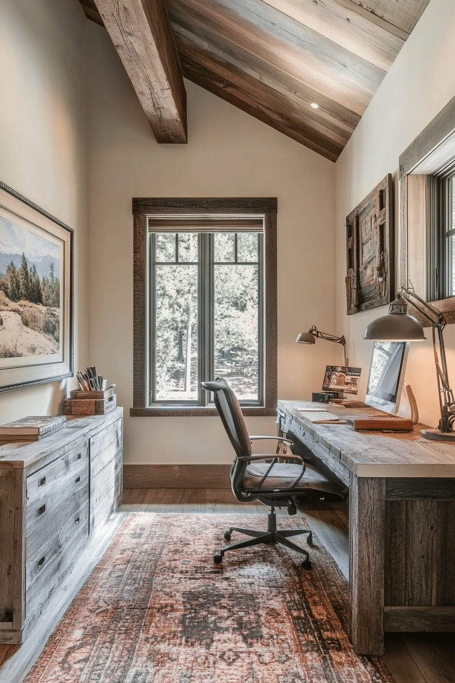 6. Rustic Farmhouse Workspace (Garage Office Ideas) - Garage Office Ideas