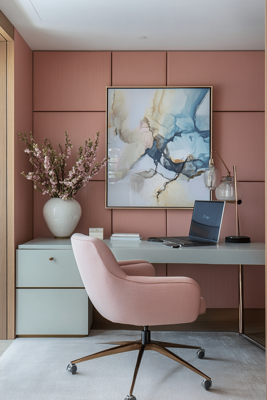 25. Muted Modern Pastels Office (Garage Office Ideas) - Garage Office Ideas