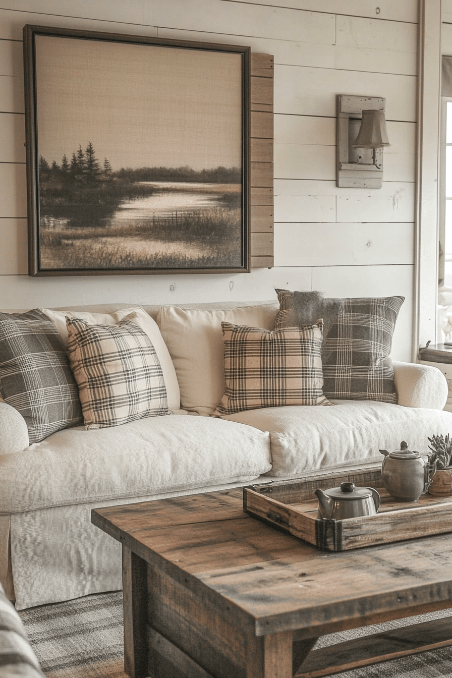 18. Modern Farmhouse Feel (Cream Couch Living Room Ideas) - Cream Couch Living Room Ideas