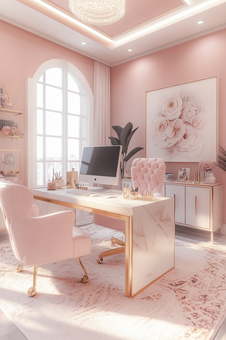 5. Blush and Gold Executive (Bloxburg Office Ideas) - Bloxburg Office Ideas