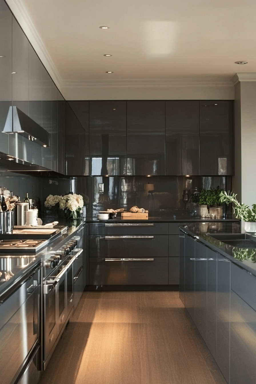 4. High-Gloss Contemporary Gray (Gray Kitchen Ideas) - Gray Kitchen Ideas